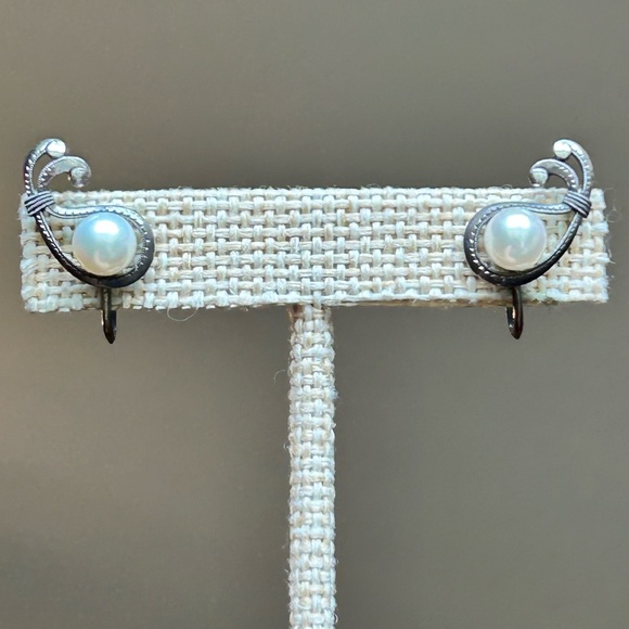 Vintage Mikimoto Akoya Pearl Screw-back Clip-On Earrings Sterling Silver 925 - Picture 6 of 10